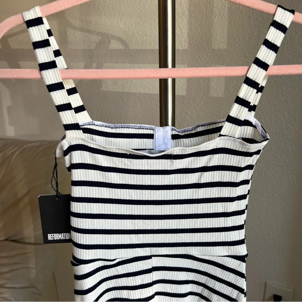 Reformation Nellie striped ribbed mini tank dress white blue XS - Picture 10 of 11